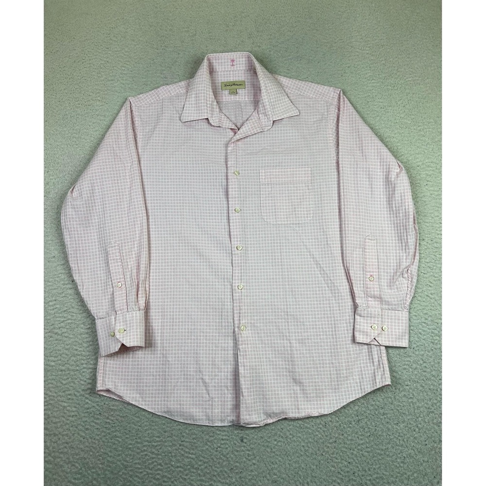 Tommy Bahama Shirt Mens Large Pink Check Long Sleeve Button Front Casual‎